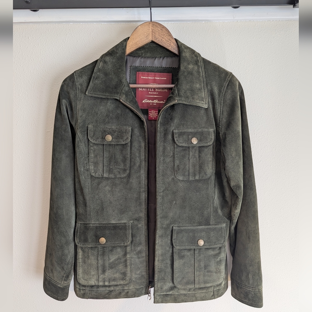 Eddie Bauer Women's Green Suede Field Jacket